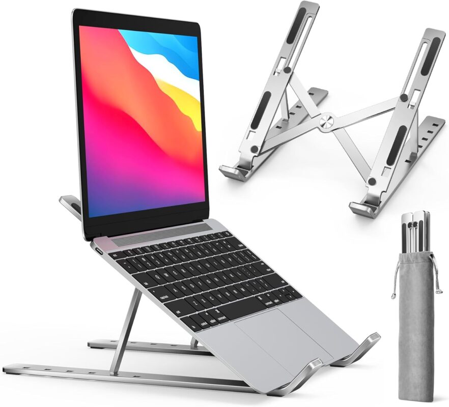 ivoler Laptop Stand, Laptop Holder Riser Computer Tablet Stand, 6 Angles Adjustable Aluminum Ergonomic Foldable Portable Desktop Holder Compatible with MacBook,iPad, HP, Dell, Lenovo 10-15.6” Silver