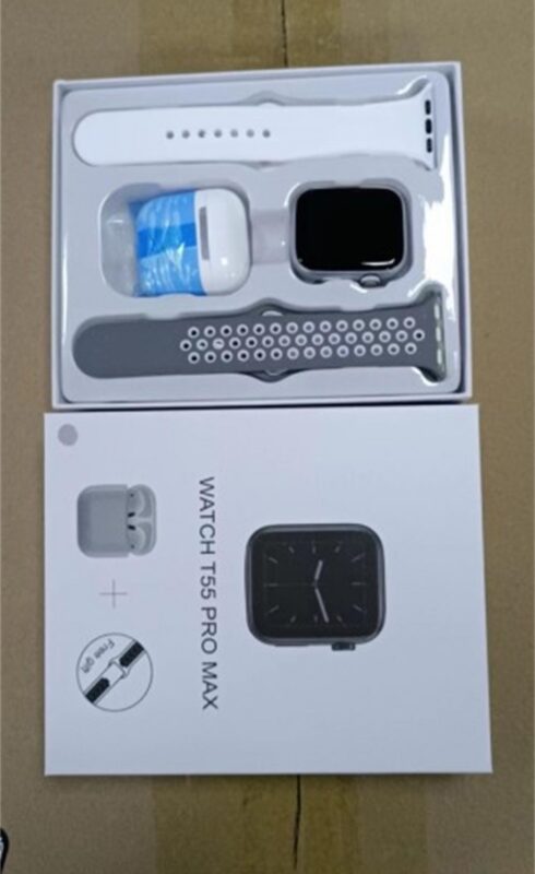 T55 PRO MAX SMART WATCH WITH EARBUDS & DOUBLE STRAP- BLACK