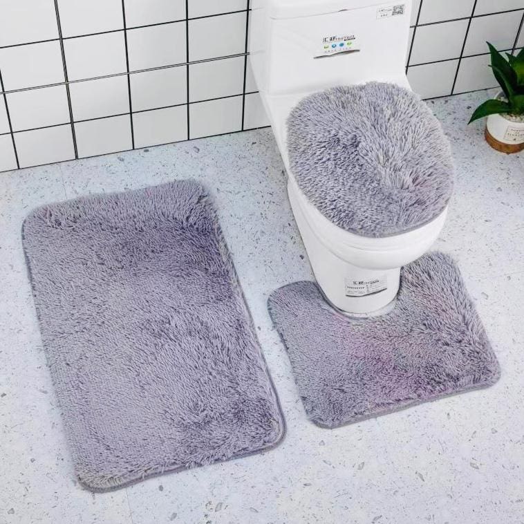 3 Piece Bath Rug Set Non-Slip Soft Thick Bath Rug U Silhouette Rug Mat and Toilet Seat Cover Faux Fur Rabbit Absorbent Shower Rug Carpet