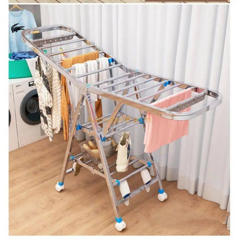 Floor-to-ceiling folding wing type household clothing-rod Cool balcony simple baby clothes hanger stainless carbon steel Medium size