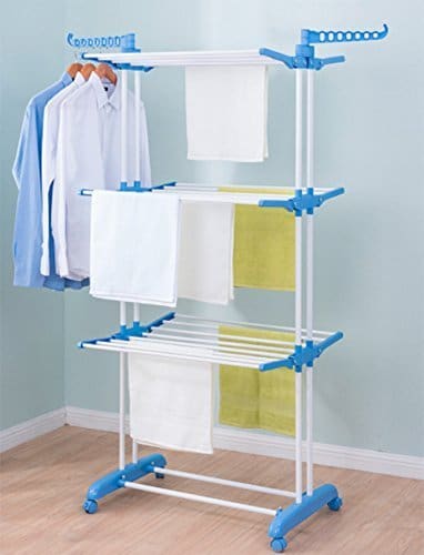 HomeWell 2 Pole – 3 Layer Jumbo Multifunction Powder-Coated Steel Cloth Drying Stand (Blue and White, 75-126x64x170cm) Introductory Offer