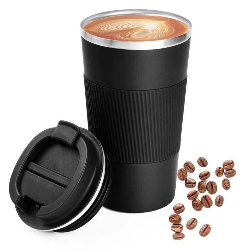 Thermal Coffee Mug to Go with Leak-Proof Lid, 510 + 380 ml, Stainless Steel Vacuum Insulated Travel Mug, Double Walled Insulation Car Cup, Coffee Cup to Go for Tea, Coffee, Hot/Cold Water, Black Colour Name: Black Brand	Gr8ware Colour	Black Style	510 + 38