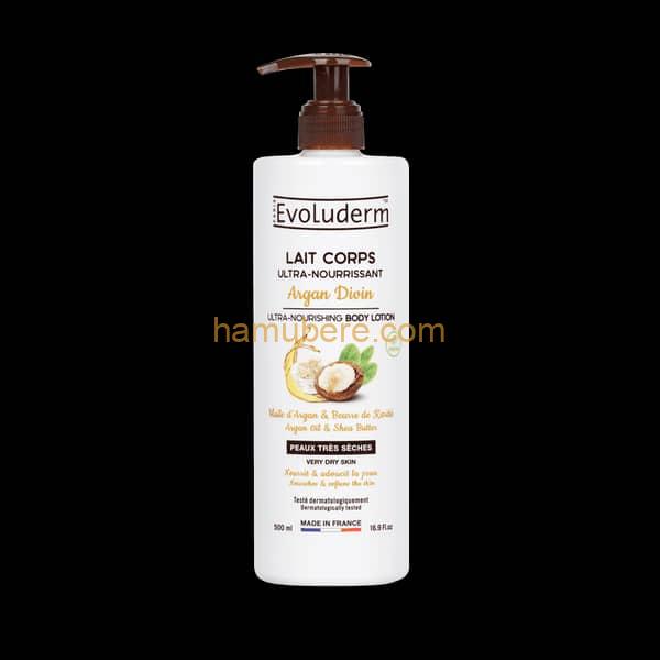 Evoluderm – Body Lotion – Ultra-Nourishing – Divine Argan – Hydrating – Nourishing – Non-Sticky – Softening – 1000 ml – Made in France