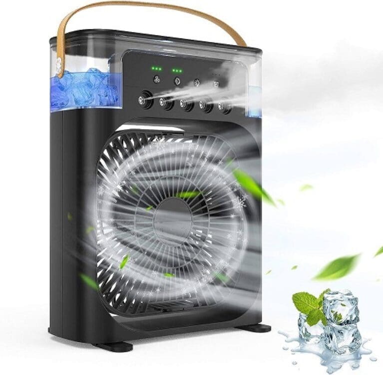 Goodern Portable Air Conditioner Fan with 3 Wind Speeds,900ML Personal Cooling Fan,Air Cooler with 7 Colors Light,Ice Air Cooler Fan,5 Sprays for Small Room,Office, Dorm,Car,Camping Tent,Desktop
