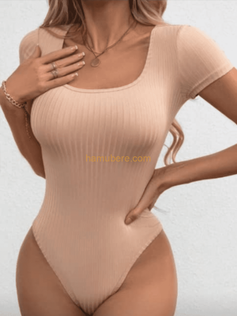 SHEIN PETITE Rib-Knit Scoop Neck Summer Women Bodysuit