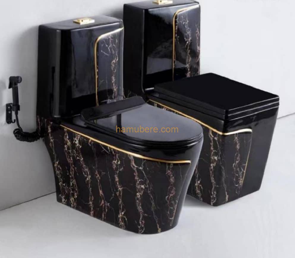 ceramic one piece wc toilet and sink black