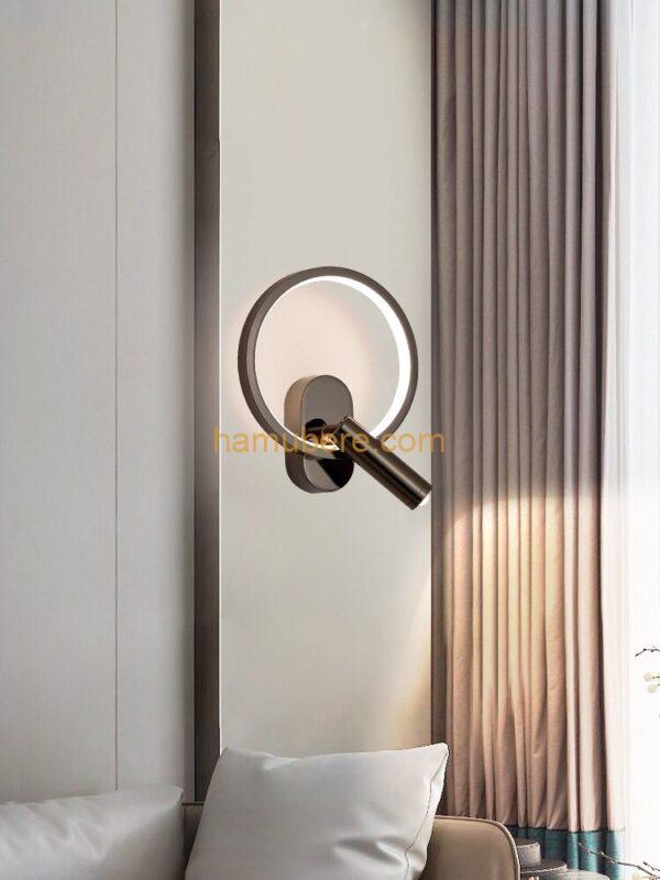 PJWUXLHD Kupfer Nachttisch Wand Lampe Luxus Kreisförmige Lesen Sconce Mit Drehbaren Scheinwerfer Wohnzimmer Grille Nordic Schwarz LED Lichter(Gold)