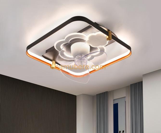 Square Ceiling Fans with Lighting and Remote Control, Flat Closed Bladeless Small Industrial Ceiling Fan
