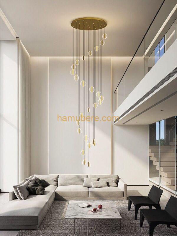 Duplex Building Chandelier Post-Modern Light Luxury Villa Living Room Lamp Creative Lighting High-Altitude Staircase Art Lighting 18 Heads(Color:Warm Light)