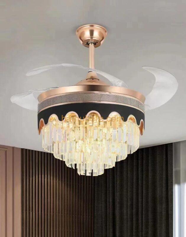 Factory Price Modern Luxury Black Gold Fan Ceiling Light