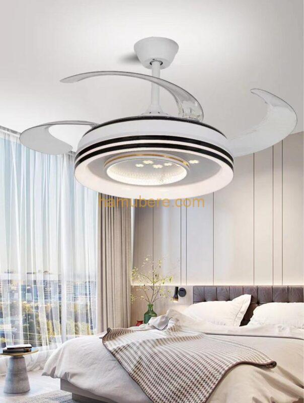 Fineshine Invisible Ceiling Fan Chandelier Light,Modern Crystal Ceiling Fan Light