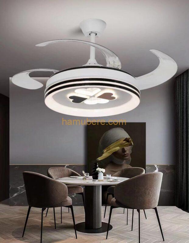 Fineshine Invisible Ceiling Fan Chandelier Light,Modern Crystal Ceiling