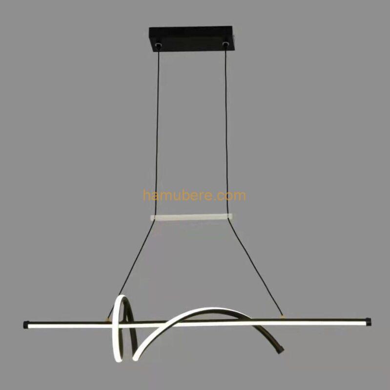 ZALORD Modern Minimalist LED Linear Pendant Light Fixture, Dimmable Linear Chandeliers, LED Pendant Lighting for Kitchen Island Dining Room Living Room Bar, Black