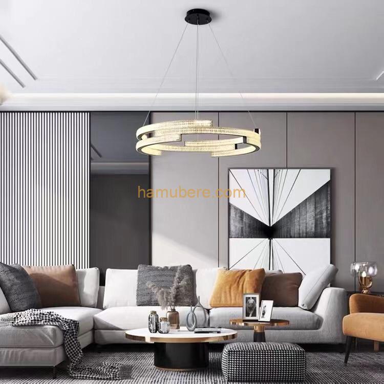 SNRISE Light Luxury Living Room Chandelier Creative Personality Simple Circular Dining Room Bedroom Post-Modern Italian high-end Crystal Lamps
