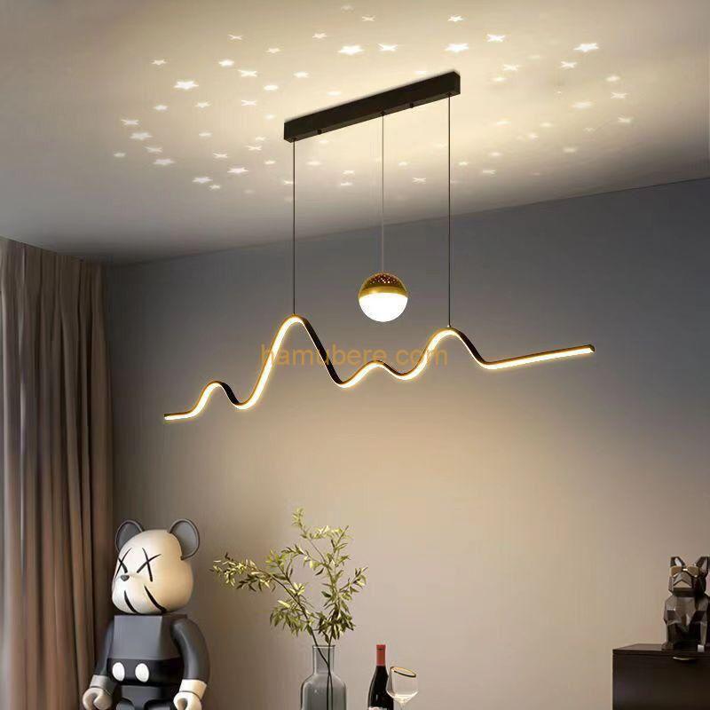 NICBEL Luminária pendente de LED moderna de 24 W, luminária regulável com projeção de estrelas, luz de LED de teto linear para sala de estar, restaurante, mesa de jantar, quarto, olá