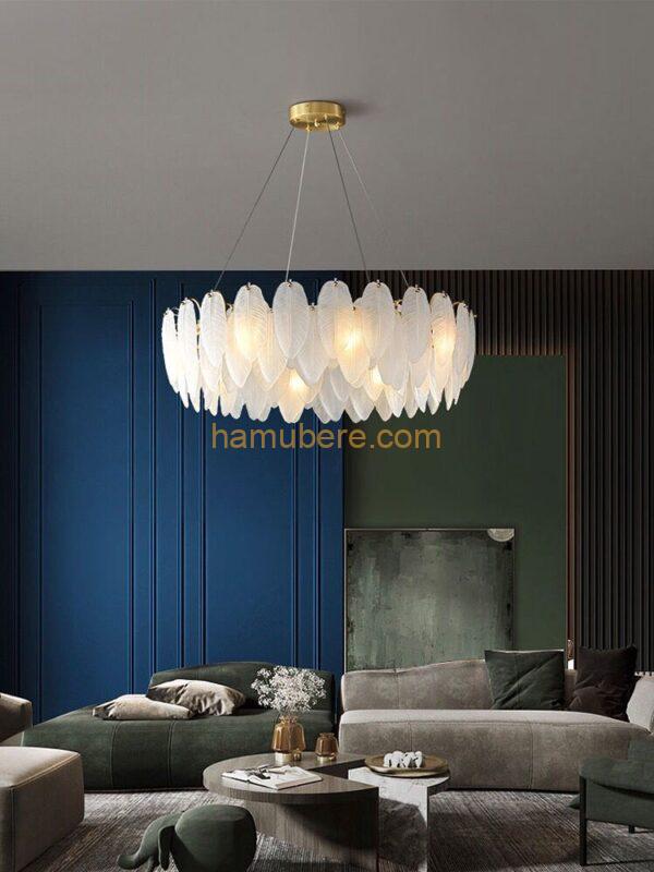 Contemporary Glass Ceiling Chandelier with Textured Leaf Shade