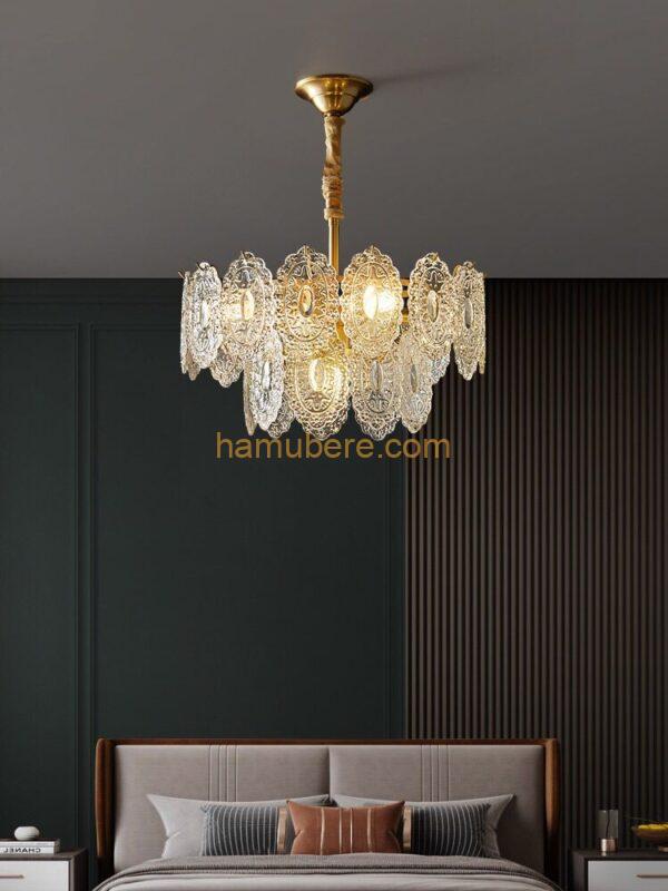 Light Luxurys Living Room Bedroom Retro Glass Dining Room Nordic Room Chandelier Lamps,D50xH26cm