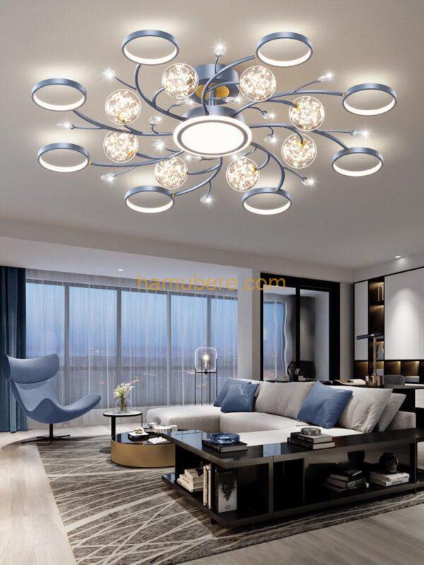LED Lights Blue Gray Nordic Chandelier Living Room Lamp
