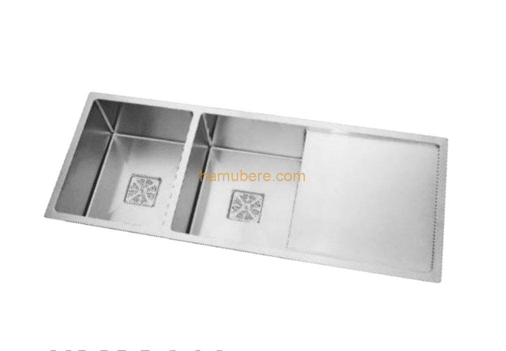 Stainless Steel Double Square Bowl with Drain Board Kitchen Sink