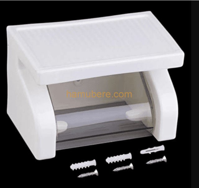 Waterproof Toilet Paper Holder Tissue Roll Stand Box with Shelf Rack (White)