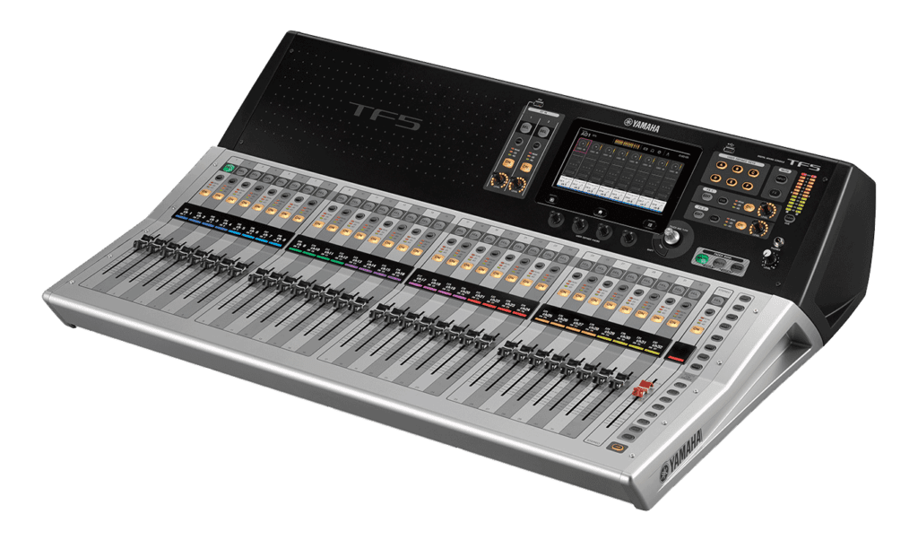 TF5 DIGITAL MIXING CONSOLE The Yamaha TF5 is a rack-mountable digital audio mixing console that features a touchscreen display, 33 motorized faders, and is expandable up to 48 input channels by adding the optional Tio1608-D I/O rack. Ideal for a multitude