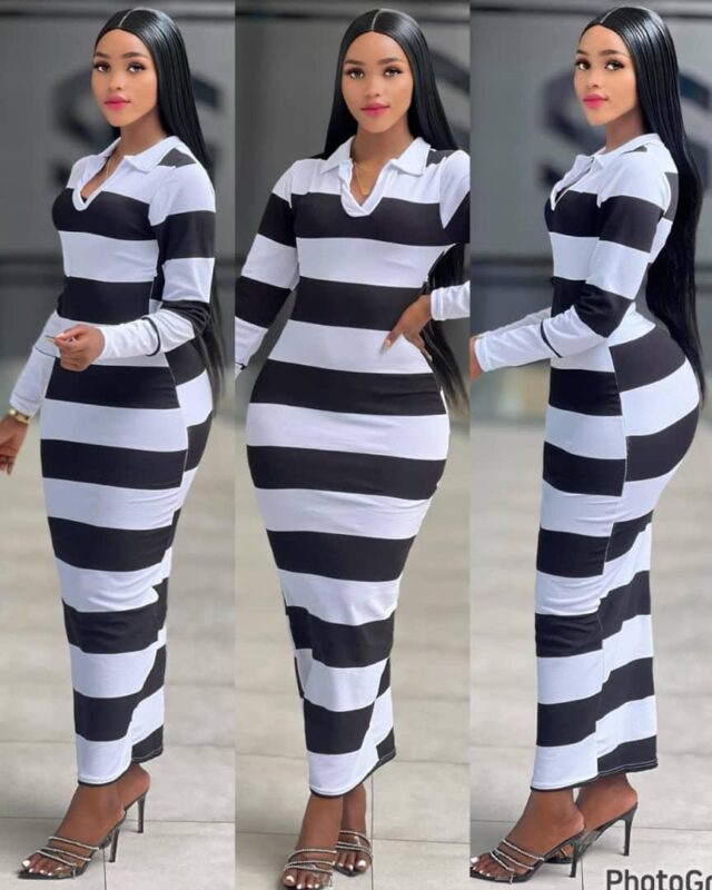SweatyRocks Women’s Striped Scoop Neck Sweater Dress Long Sleeve Slim Fitted Midi Bodycon Dress