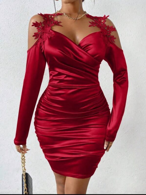 Guipure dress, red lace, size (XL/42)