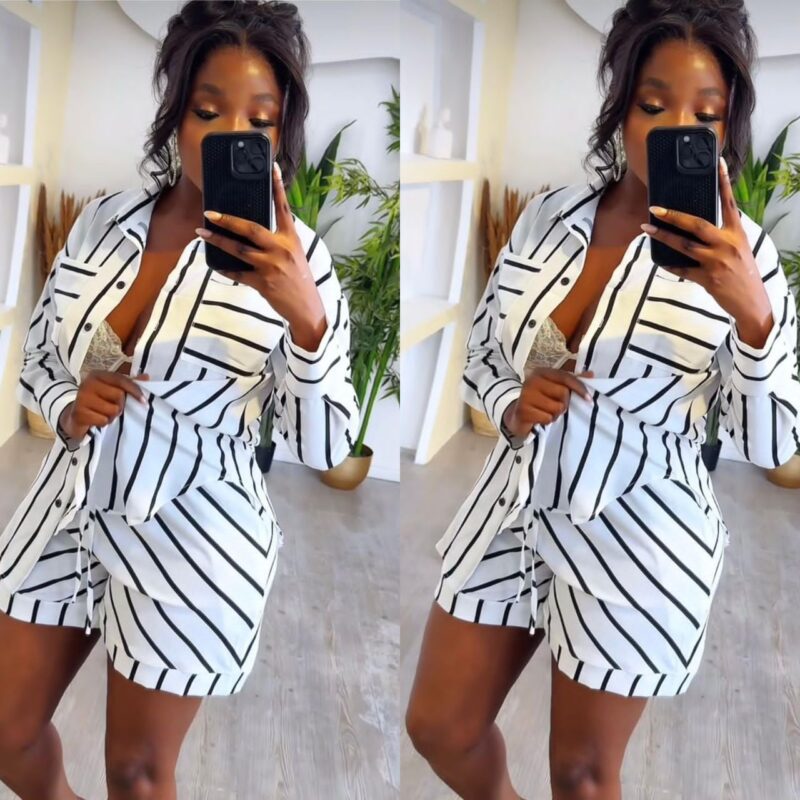 Hammered Mono Stripe Relaxed Fit Shorts