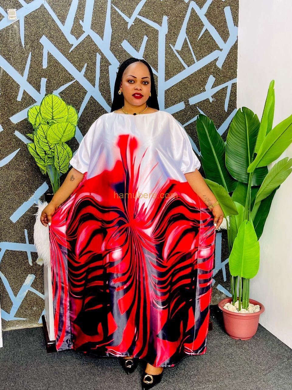 Summer Style African Silk Print Dress for Adults Casual Heavy Industry Women Loose Dress Hot Stamped