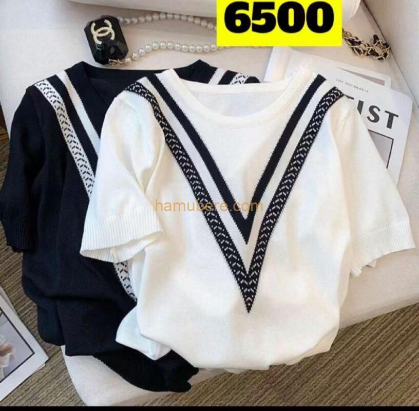 Womens White V-neck Knitted Sweater Top