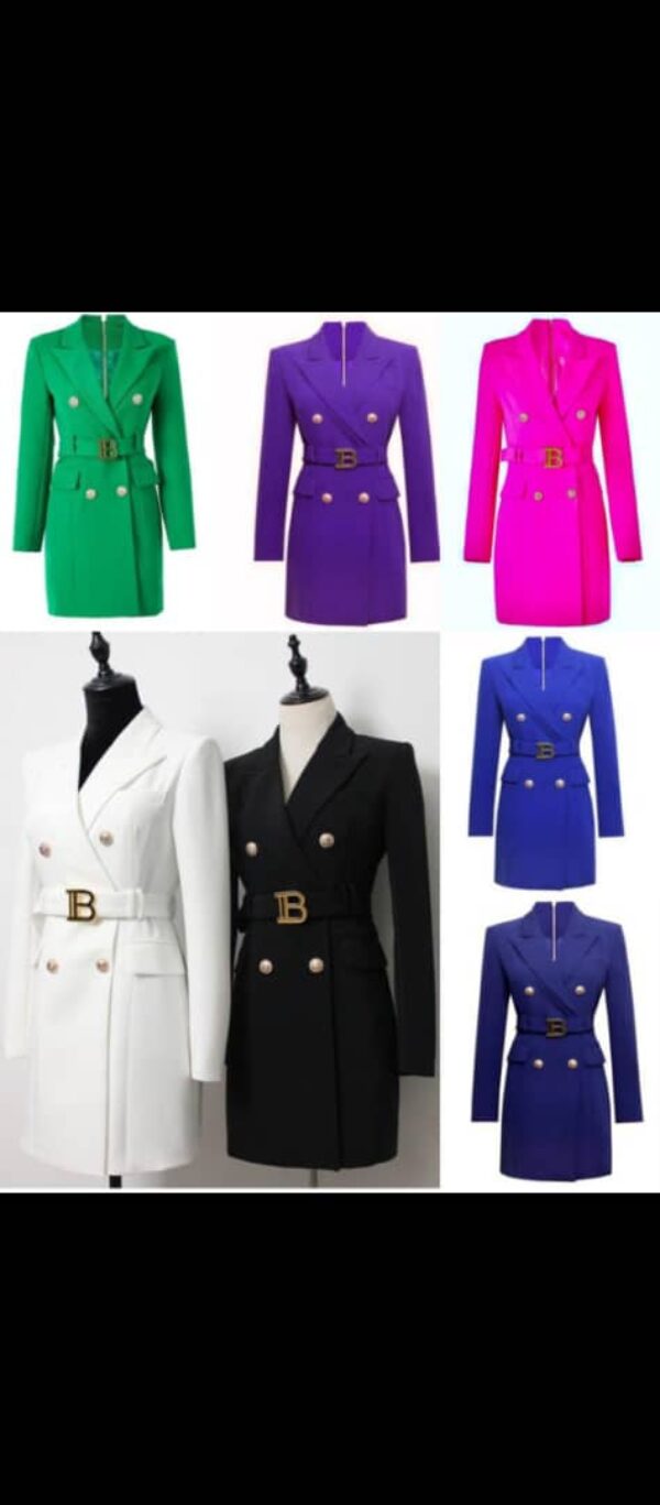 JUNE LIPS New Fashion 2022 Designer Women’s Long Sleeve Notched Collar Lion Buttons Double Breasted Belted Blazer Dress