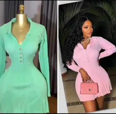 Lady Solid Wear V-Neckline Long Sleeve Women Knit A-Line Slim Fitted Short Dress