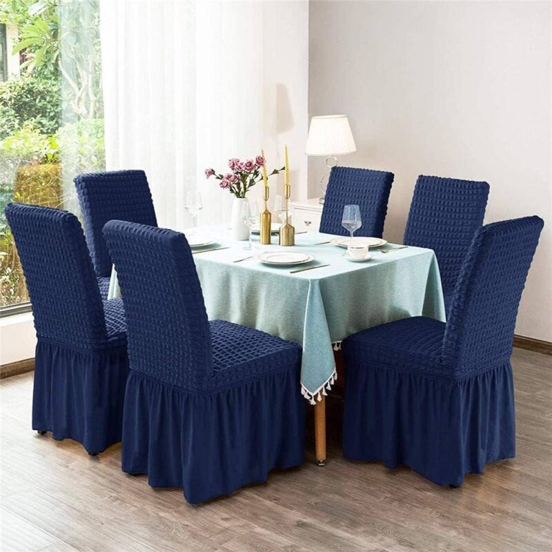 6 Piece Pleated Ruffle Skirt Dining Chair Cover Stretch Chair Cover Removable Washable Kitchen Chair Cover