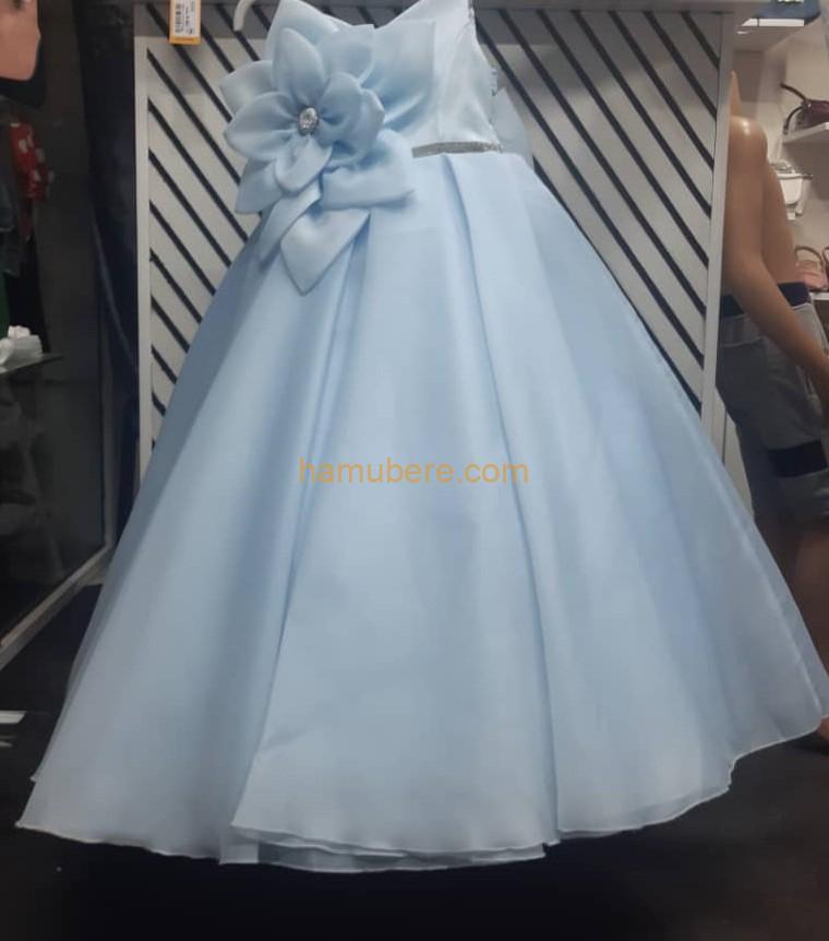 Baby Blue Sparkly Satin Flower Girl Dress