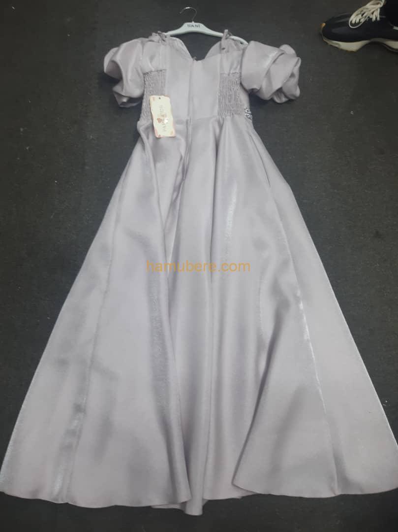 Silver Gray Satin Short Sleeve Flower Girl Dress