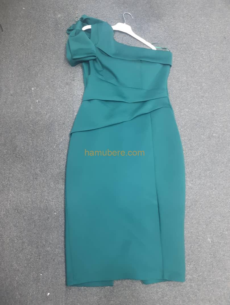 Asymmetric Shoulder Dress Green