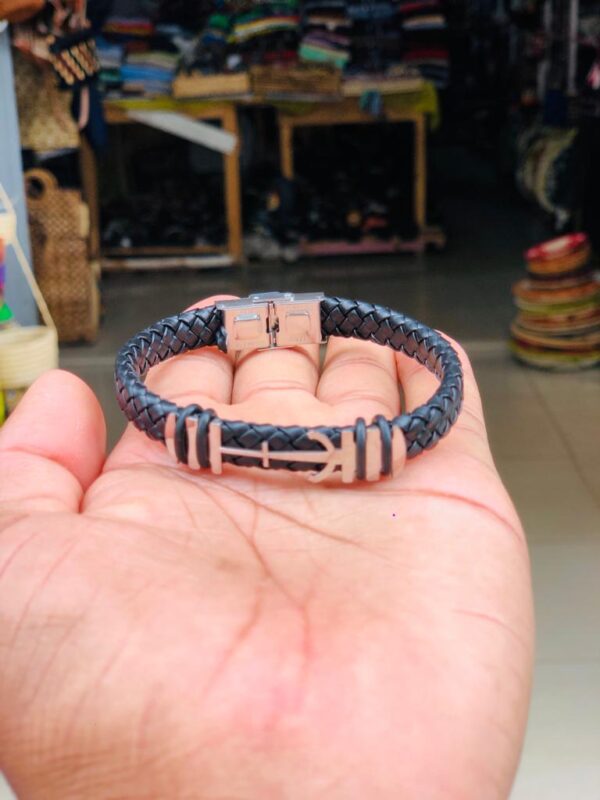 Men’s braided leather &biker chain stainless steel bracelet