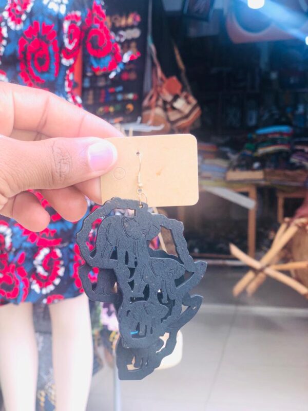 Wooden African Earring-Black