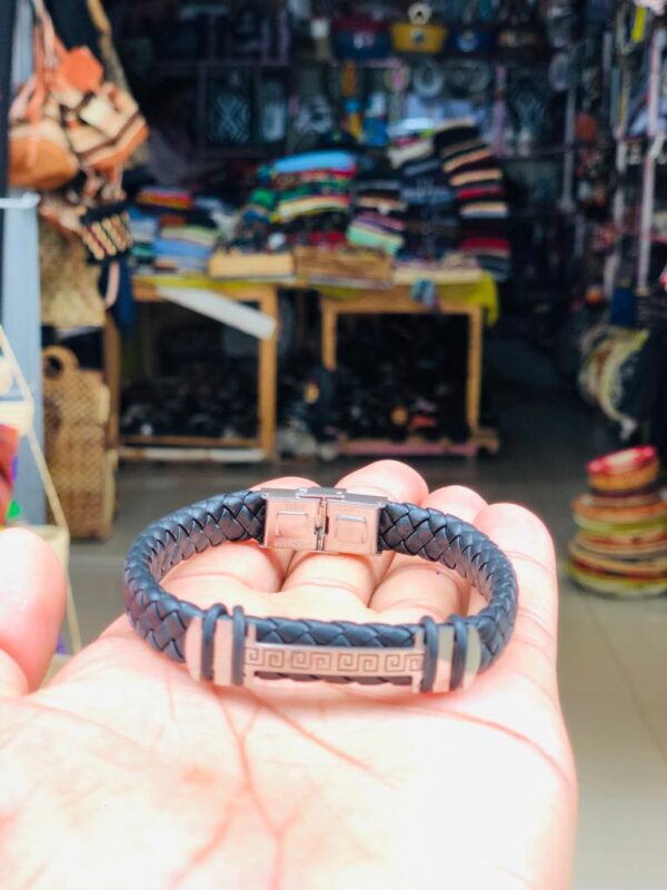 Meander steel bracelet,Maiander steel and leather bracelet