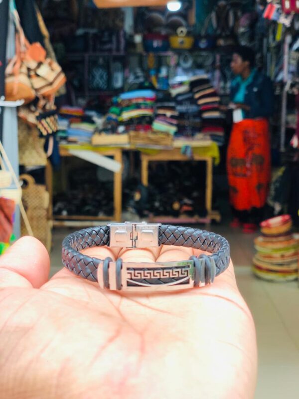 Meander steel bracelet,Maiander steel and leather bracelet