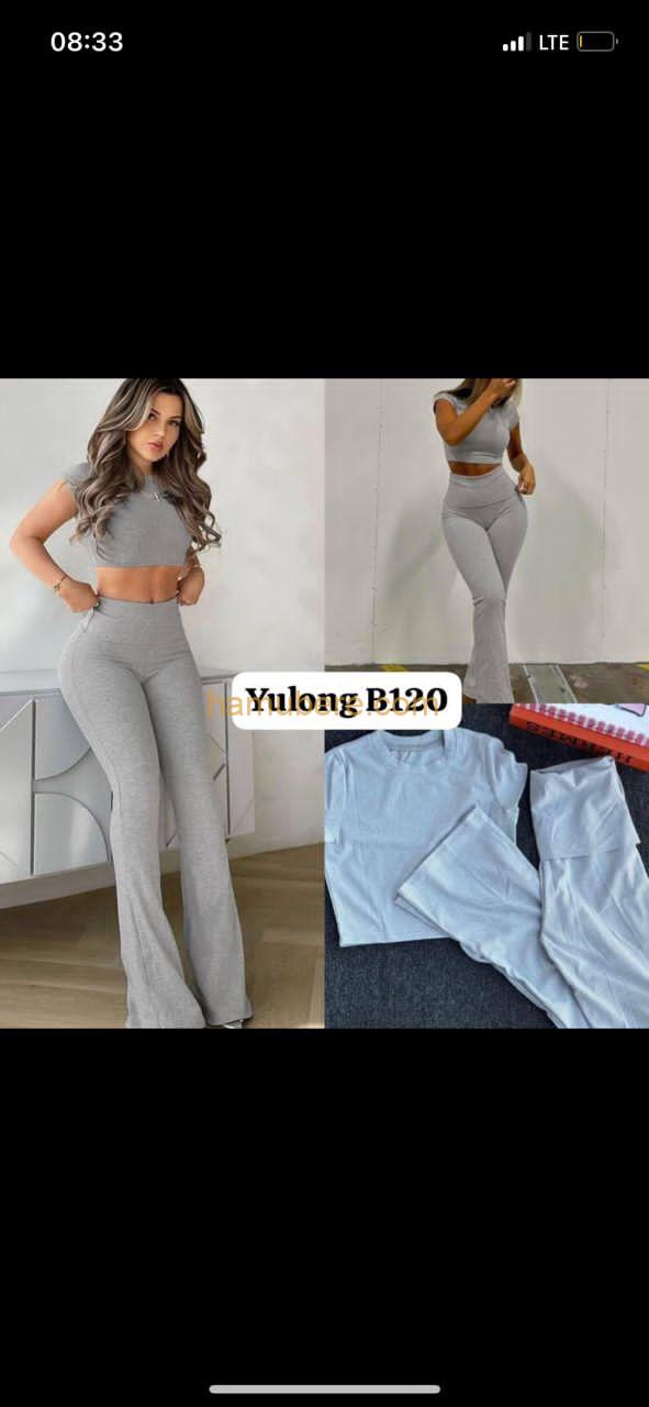 2 Pcs Summer Sporty Outfit: Flare Pants and Crop Top Set for Women