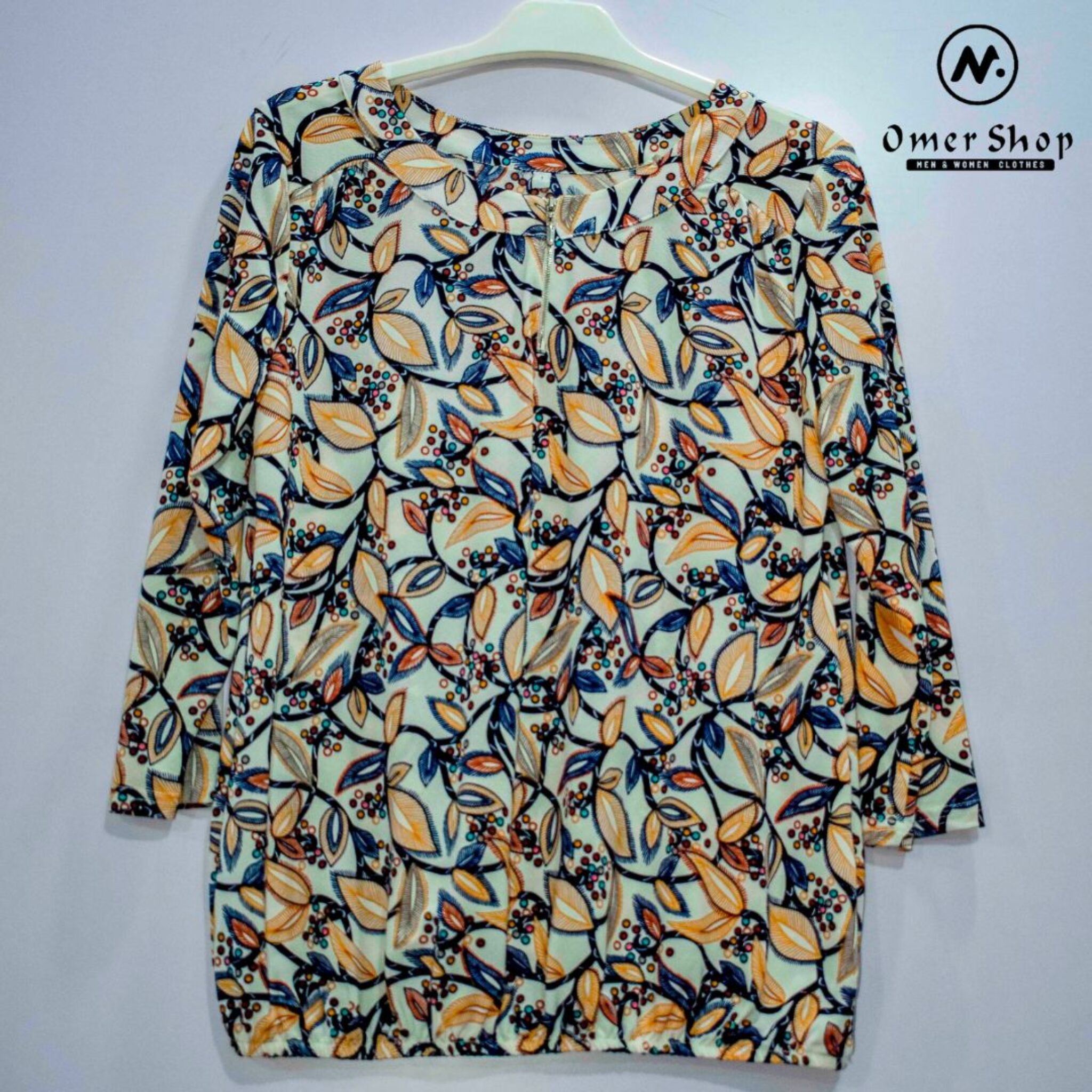 Crew Neck Patterned Long Sleeve Women’s Blouse