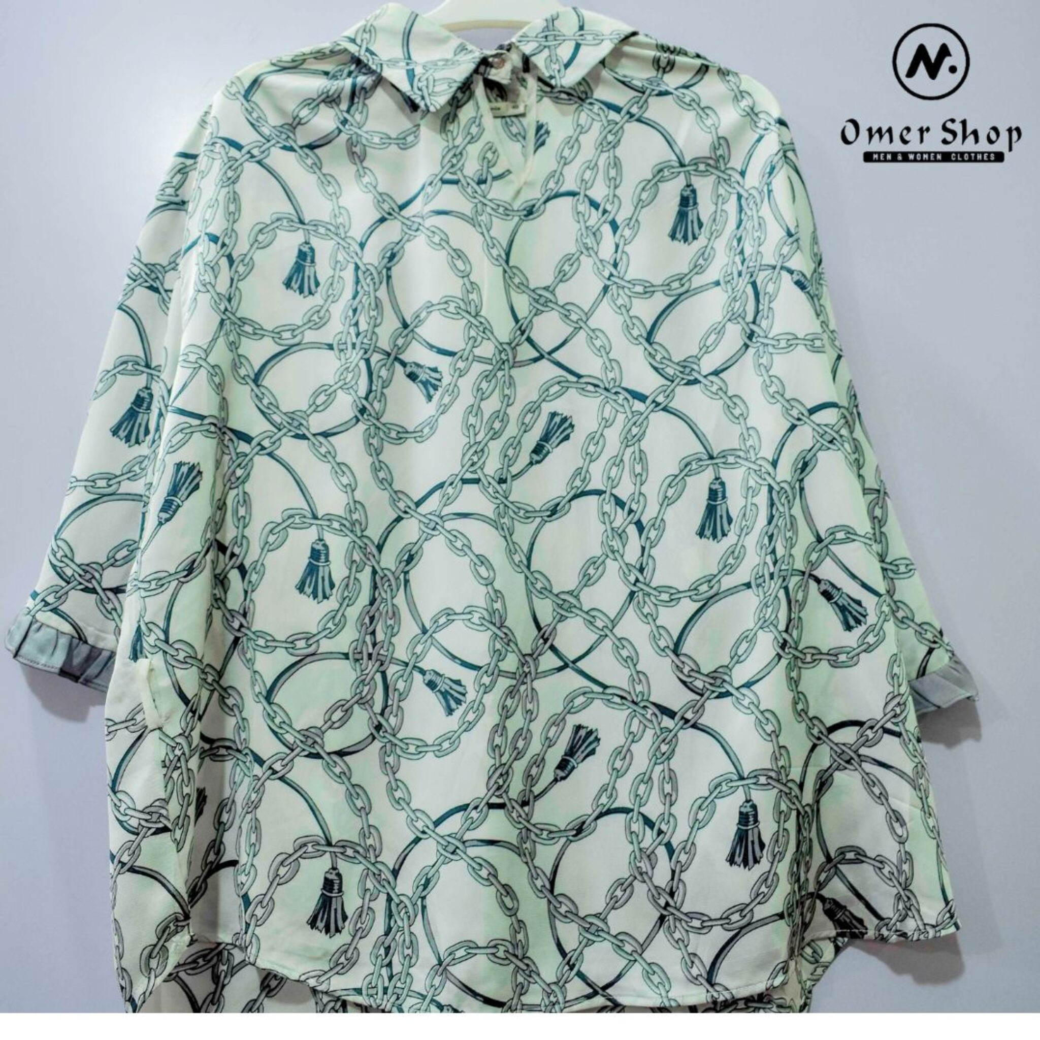 Printed Shirt with V-neck and Long Sleeves