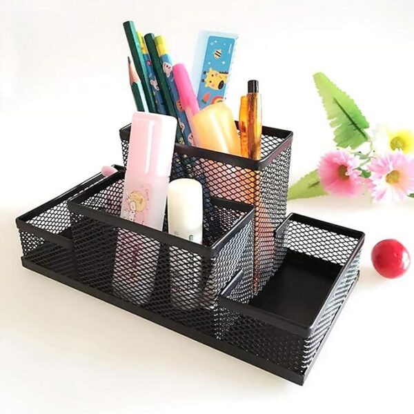 Funny live Mesh Desk Organizer Metal Pencil Pen Holder Organizer, Desk Accessories Holder for Office Home, 4 Compartments (Black)