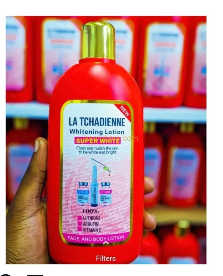 LA TCHADIENNE super whitening body lotion with luthione Arbutin Vitamin C Skin Type: All Skin Types Type: Daily Use Department: Unisex Volume: 500 ml Formulation: Lotion Size: Regular Body Area: Full Body