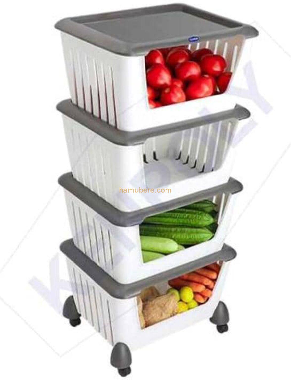 Kitchen Holder Rack Trolley Obston 4 Pack Stacking Storage Bins, Multipurpose Large Plastic Baskets, Large