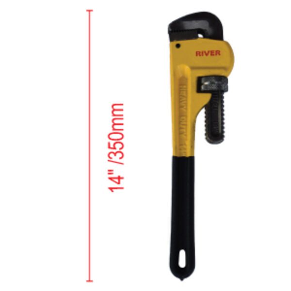Pipe Wrench ,Size: 350mm (14″) Available in: Rwanda(River) Cast Aluminum construction Forged hook jaw