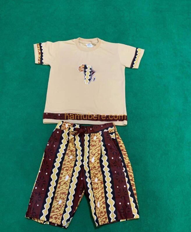 Fashion Rwanda Kid Boys Set Clothing Kitenge Designs Casual Children Wearing Two Pieces Short Set