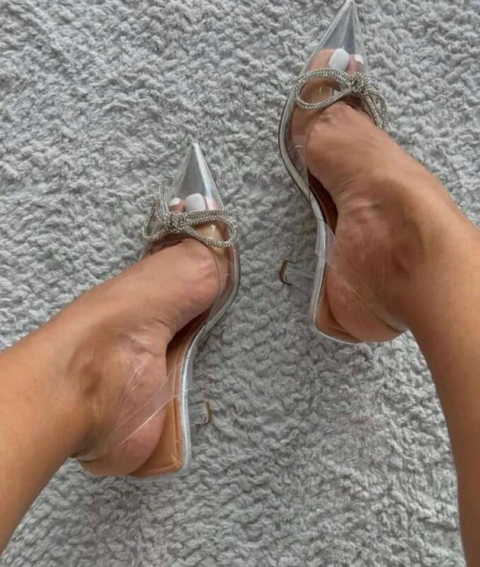 Chunky Block High Heels for Women, Transparent Strappy Open Toe Shoes Heels for Women