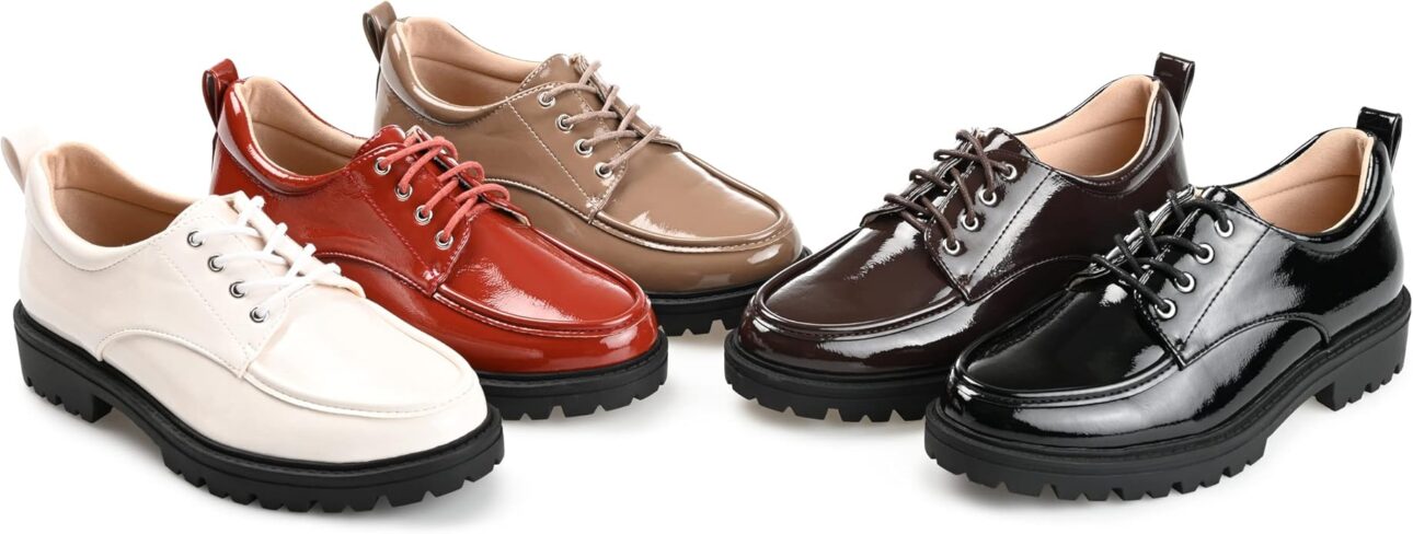 Journee Collection Womens Medium and Wide Width Zina Oxford Almond Toe Lace-up Flats